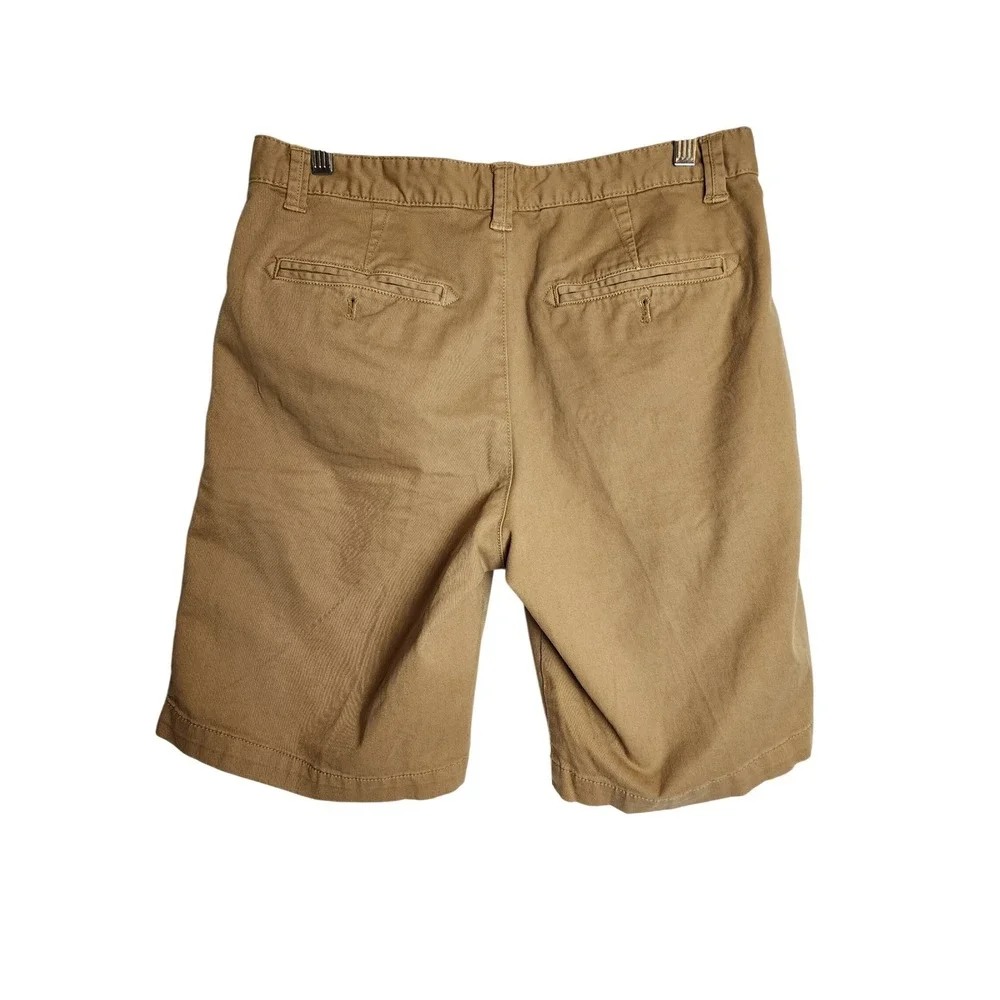 GH Bass Mens‎ Khaki Chino Shorts Tan Cotton Stretch Flat Front Size 32 RN69426